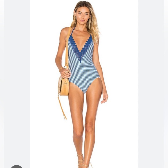 NWT SEAFOLLY Riviera Striped One Piece Swimsuit in French Blue Marle - Picture 4 of 10